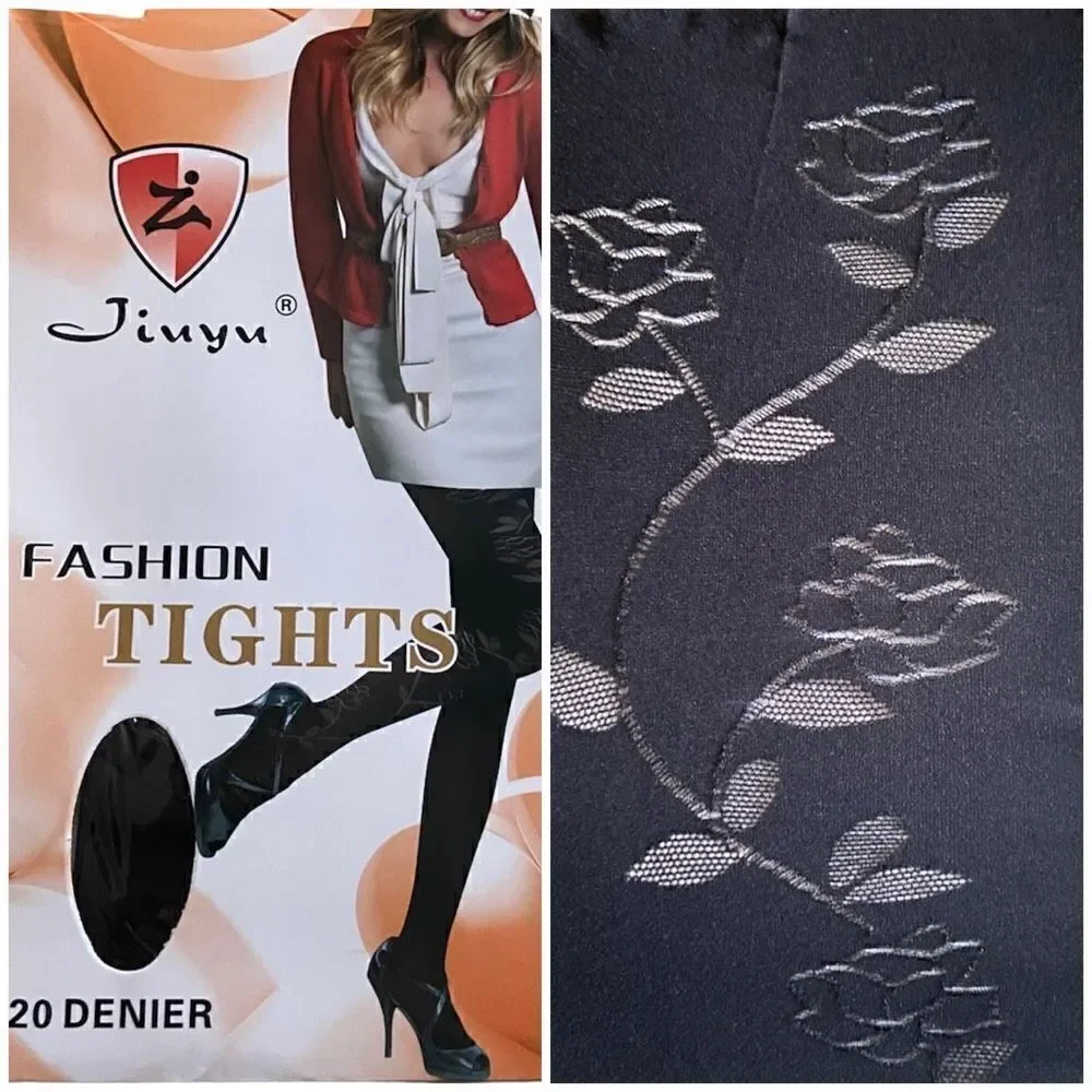 3/$15 Black Tights Floral Rose Sheer Design S/M